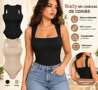 Body Moldeador de Mujer Sin Mangas con Escote Cuadrado – Beige y Negro