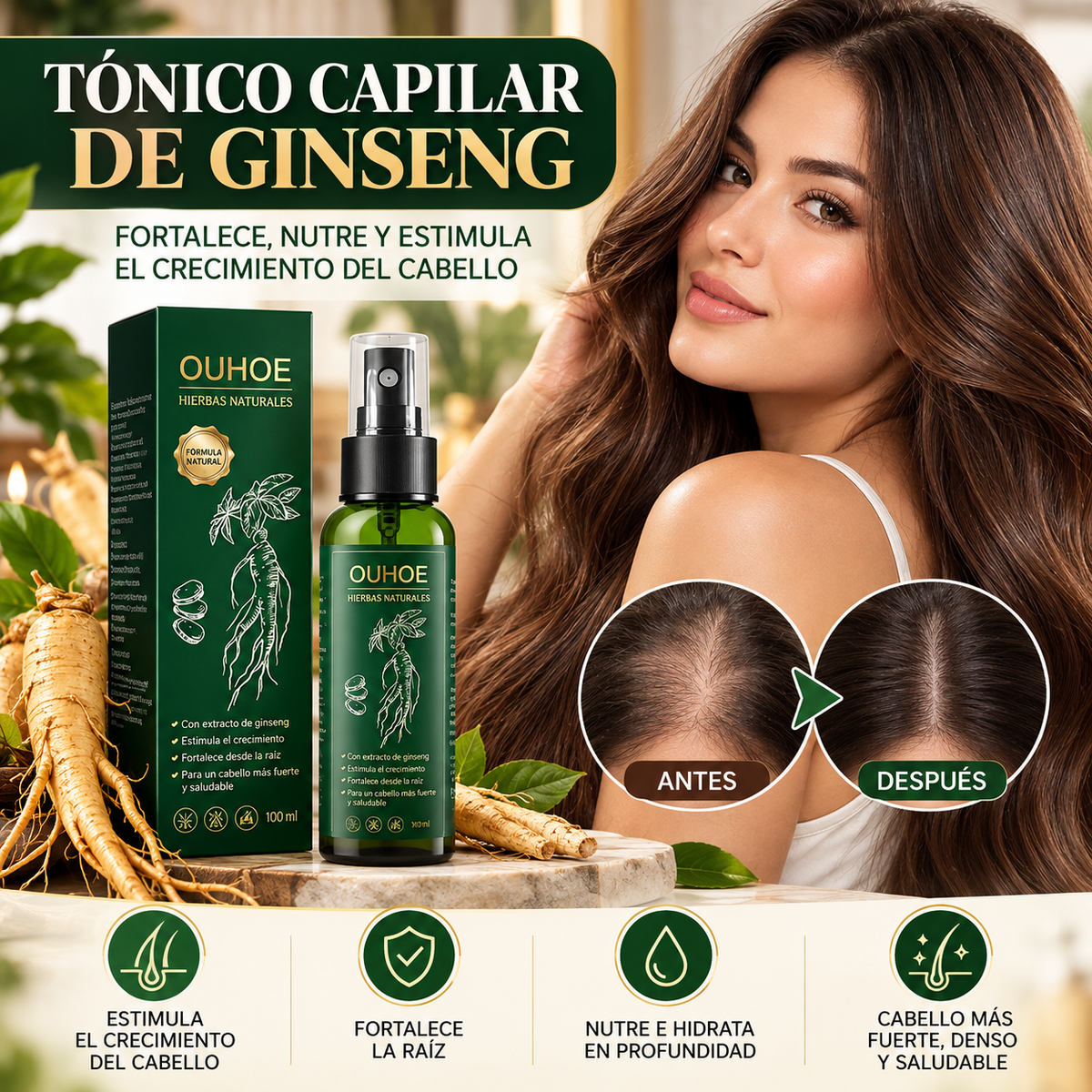 Spray para Crecimiento y Fortalecimiento del Cabello con Ginseng 100 ml