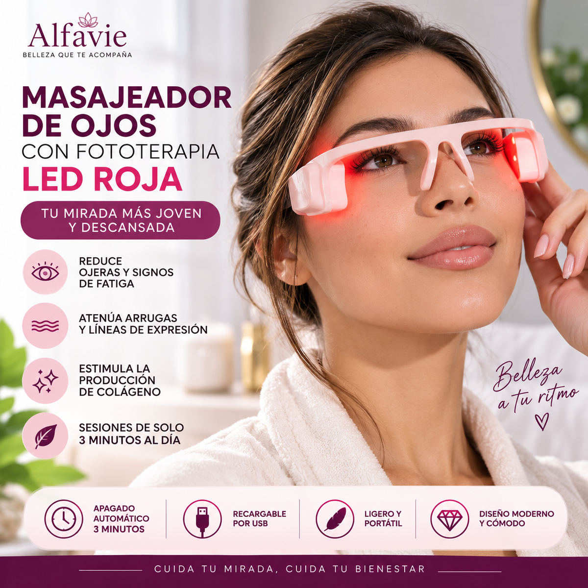Masajeador de Ojos con Fototerapia LED Roja