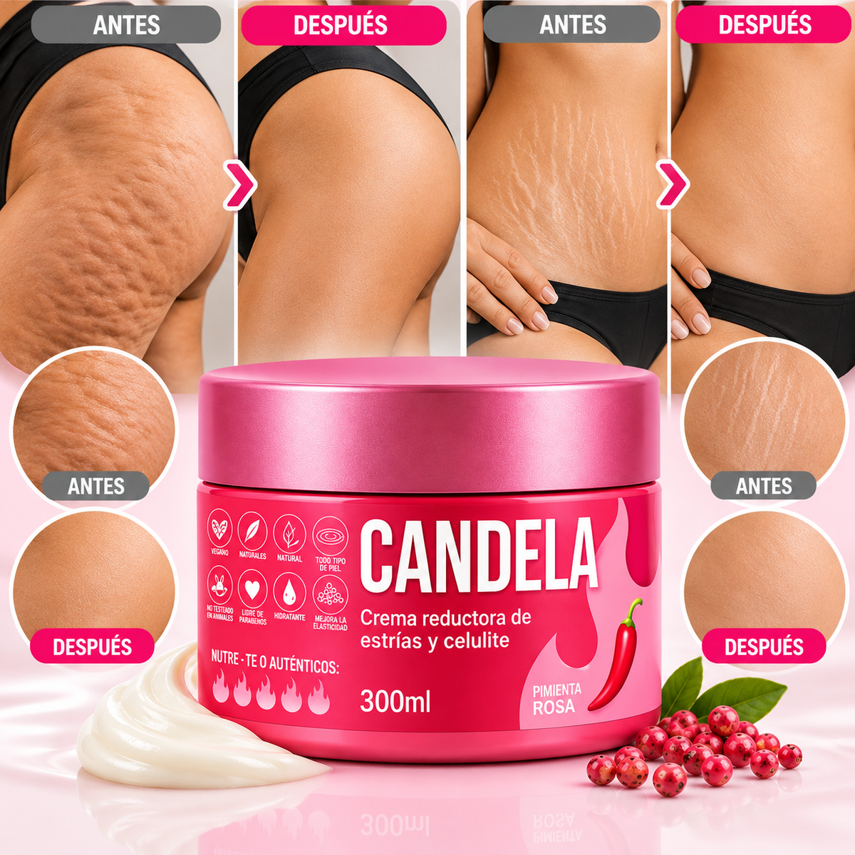 Crema Corporal CANDELA 300 ml – Efecto Calor, Masajes y Cuidado Reafirmante