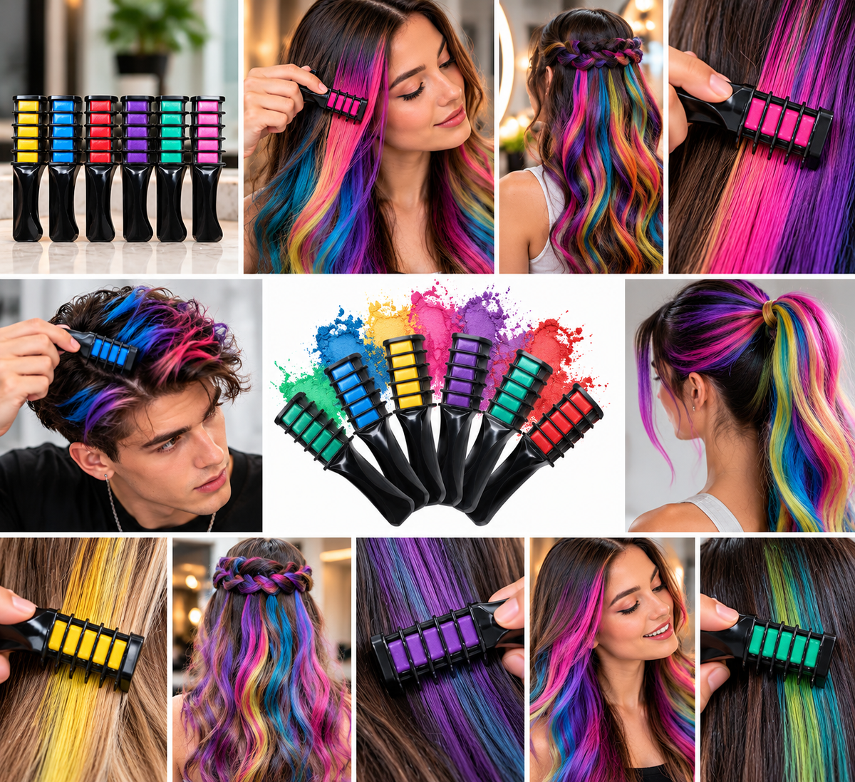 Tinte Temporal Lavable para Cabello – Set de 6 Colores