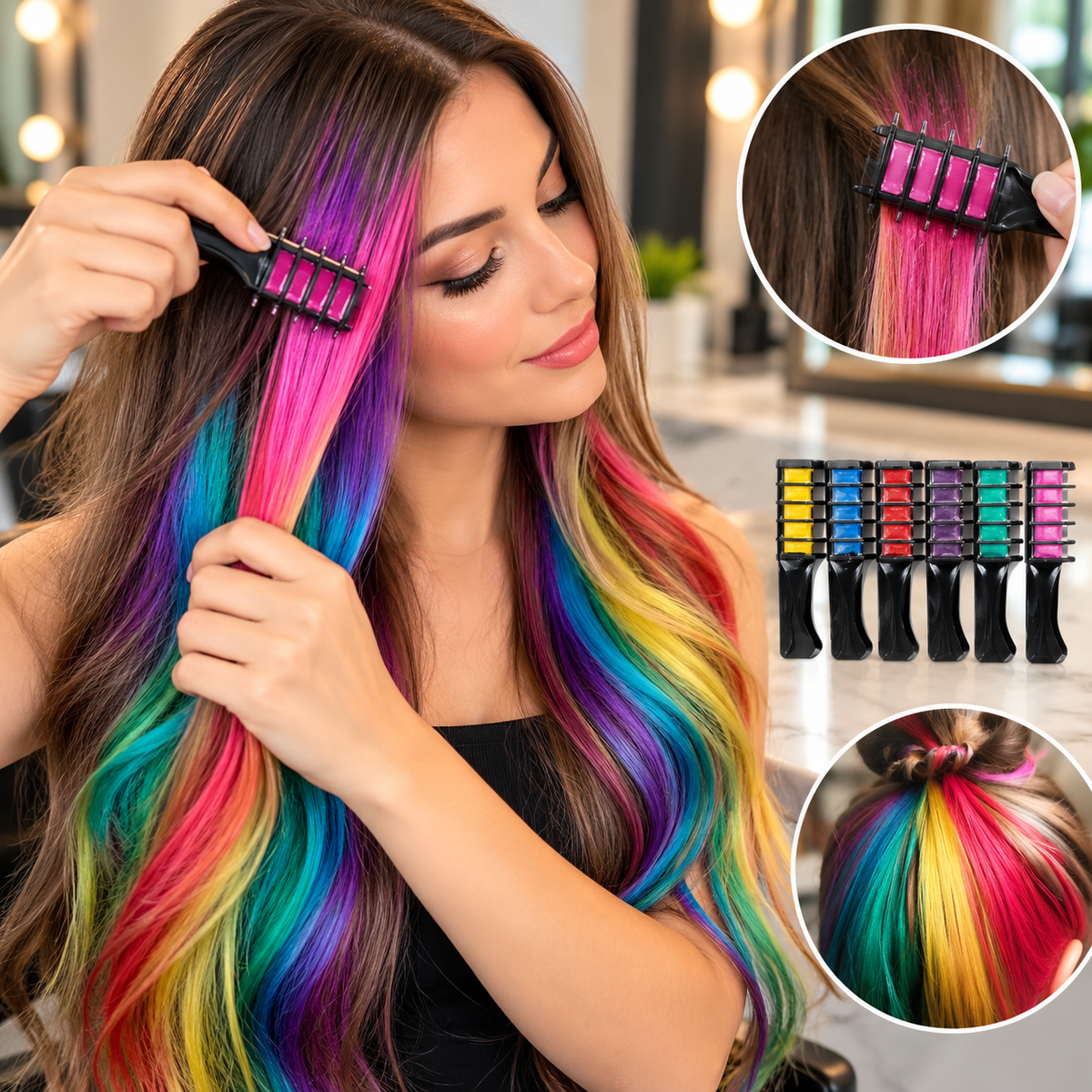 Tinte Temporal Lavable para Cabello – Set de 6 Colores