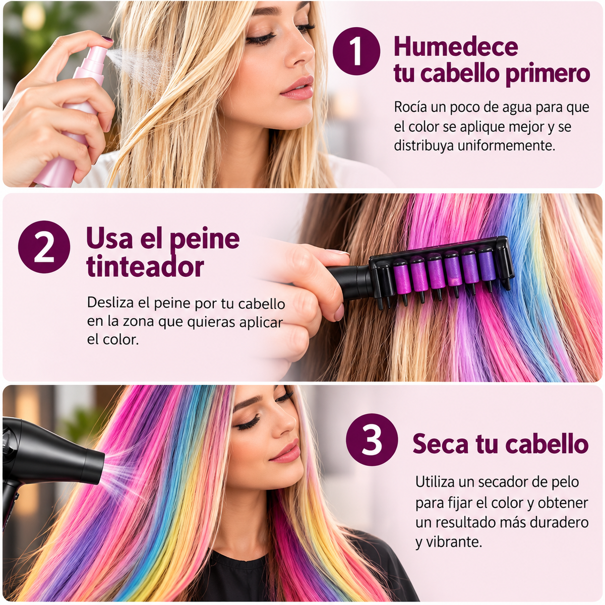 Tinte Temporal Lavable para Cabello – Set de 6 Colores