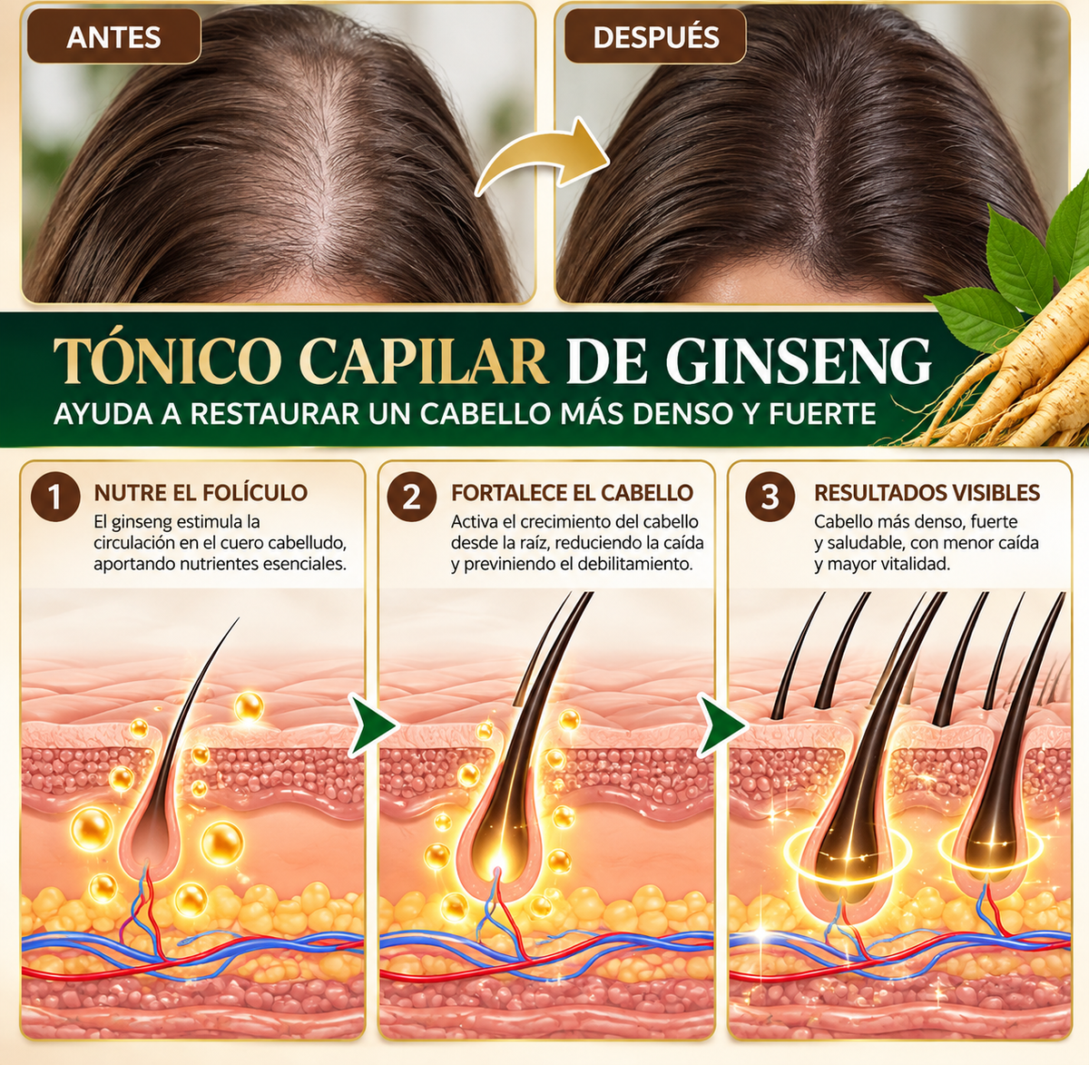 Spray para Crecimiento y Fortalecimiento del Cabello con Ginseng 100 ml