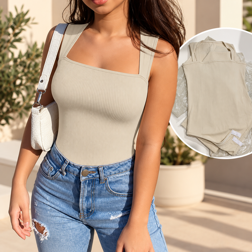 Body Moldeador de Mujer Sin Mangas con Escote Cuadrado – Beige y Negro