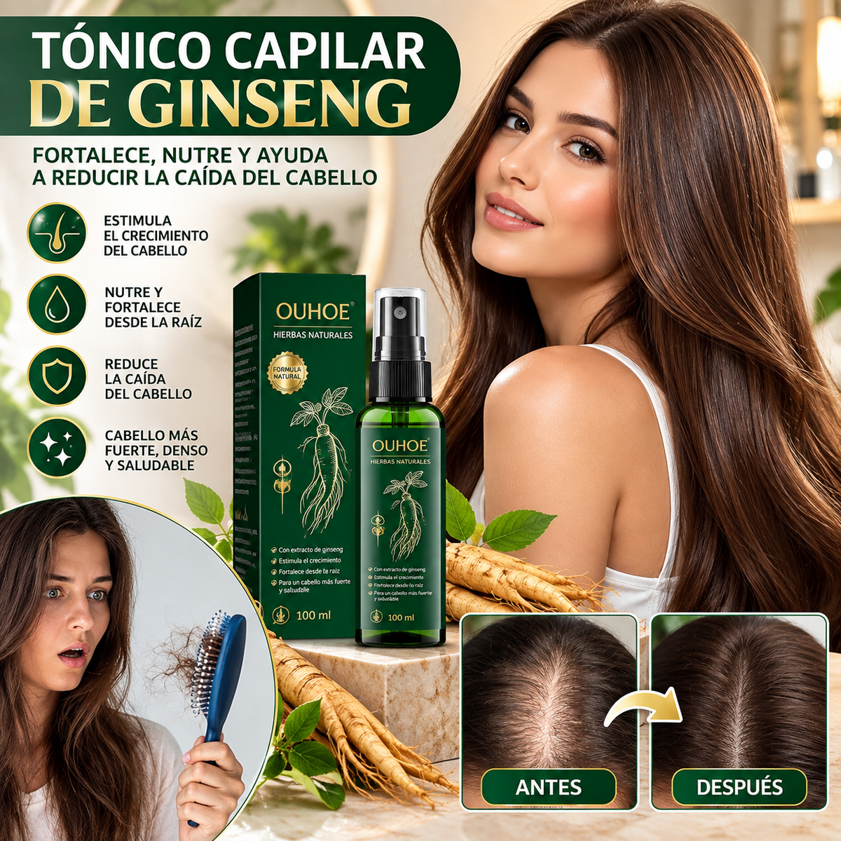 Spray para Crecimiento y Fortalecimiento del Cabello con Ginseng 100 ml